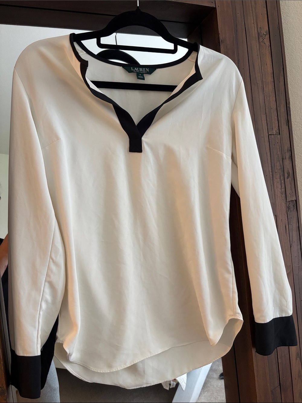 Lauren Ralph Lauren Cream Blouse with Black Trim Accents